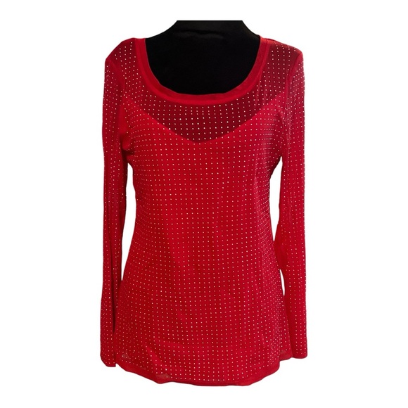 INC INTERNATIONAL CONCEPTS WOMEN'S RED LS STUDDED TOP SZ L - Picture 3 of 6
